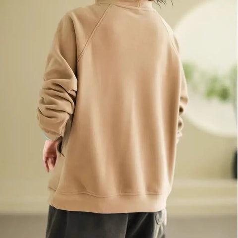 Warm Thermal Sweatshirt Women's Loose Cover-up Design Button Half High Collar Velvet Polyester Full Sleeve Casual Top Zen Fit Plus Warm Thermal Sweatshirt Women's Loose Cover-up Design Button Half High Collar Velvet Polyester Full Sleeve Casual Top Zen Fit Plus