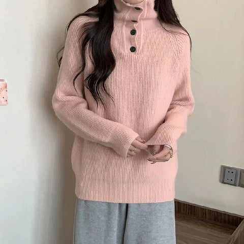 Women's Thickened Knitted Sweater Sweatshirts High Collar Loose Base Shirt French Design Lazy Style Autumn Winter Soft Cozy Top Zen Fit Plus Women's Thickened Knitted Sweater Sweatshirts High Collar Loose Base Shirt French Design Lazy Style Autumn Winter Soft Cozy Top Zen Fit Plus