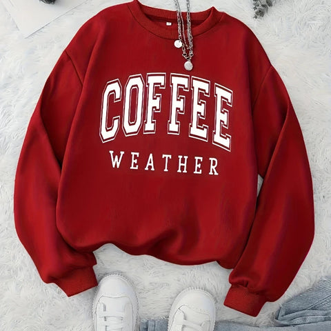 Autumn Warm Womans Sweatshirts Coffee Weather Letter Printed Hoodies Comfortable Crewneck Soft Pullover Casual Female Clothing Zen Fit Plus Autumn Warm Womans Sweatshirts Coffee Weather Letter Printed Hoodies Comfortable Crewneck Soft Pullover Casual Female Clothing Zen Fit Plus