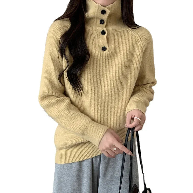 Women's Thickened Knitted Sweater Sweatshirts High Collar Loose Base Shirt French Design Lazy Style Autumn Winter Soft Cozy Top Zen Fit Plus Women's Thickened Knitted Sweater Sweatshirts High Collar Loose Base Shirt French Design Lazy Style Autumn Winter Soft Cozy Top Zen Fit Plus