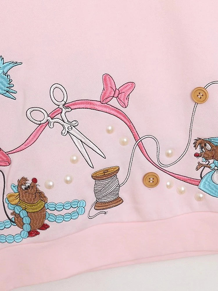 Disney Cinderella Princess Mickey Mouse Letter Cartoon Print Embroidery Fleece Sweatshirt Sweet Women O-Neck Pullover Jumper Top Zen Fit Plus Disney Cinderella Princess Mickey Mouse Letter Cartoon Print Embroidery Fleece Sweatshirt Sweet Women O-Neck Pullover Jumper Top Zen Fit Plus