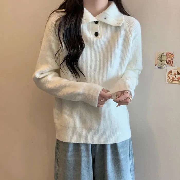 Women's Thickened Knitted Sweater Sweatshirts High Collar Loose Base Shirt French Design Lazy Style Autumn Winter Soft Cozy Top Zen Fit Plus Women's Thickened Knitted Sweater Sweatshirts High Collar Loose Base Shirt French Design Lazy Style Autumn Winter Soft Cozy Top Zen Fit Plus
