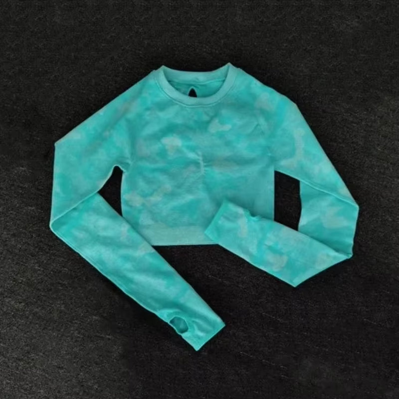 Tie Dyeing Seamless Yoga Set Gym Fitness Two Piece Set Women Clothing Sexy Back Crop Top High Waist Workout Leggings Sportswear