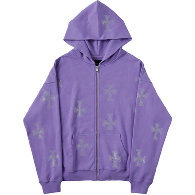 Zip-up Rhinestone Hoodie - Zen fit plus