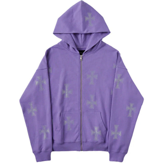 Zip-up Rhinestone Hoodie - Zen fit plus