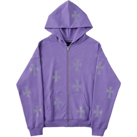 Zip-up Rhinestone Hoodie - Zen fit plus