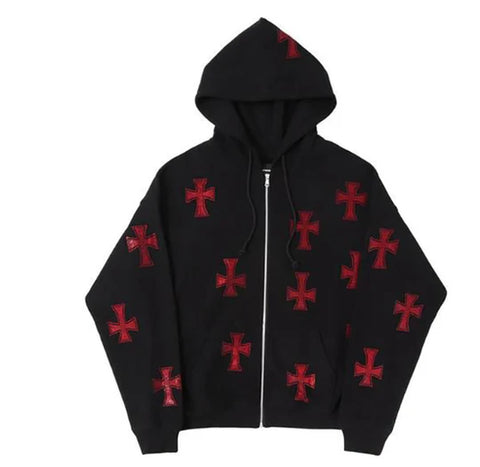 Zip-up Rhinestone Hoodie - Zen fit plus