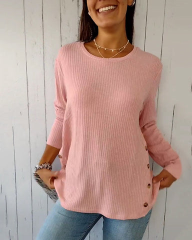 Ribbed Knit Long Sleeve Crew Neck T-Shirt for Women