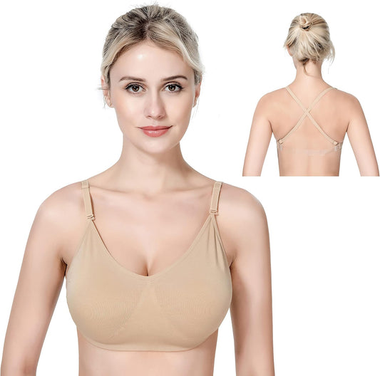 Professional Seamless Ballet Dance Bras for Women and Girls with Adjustable Clear Straps