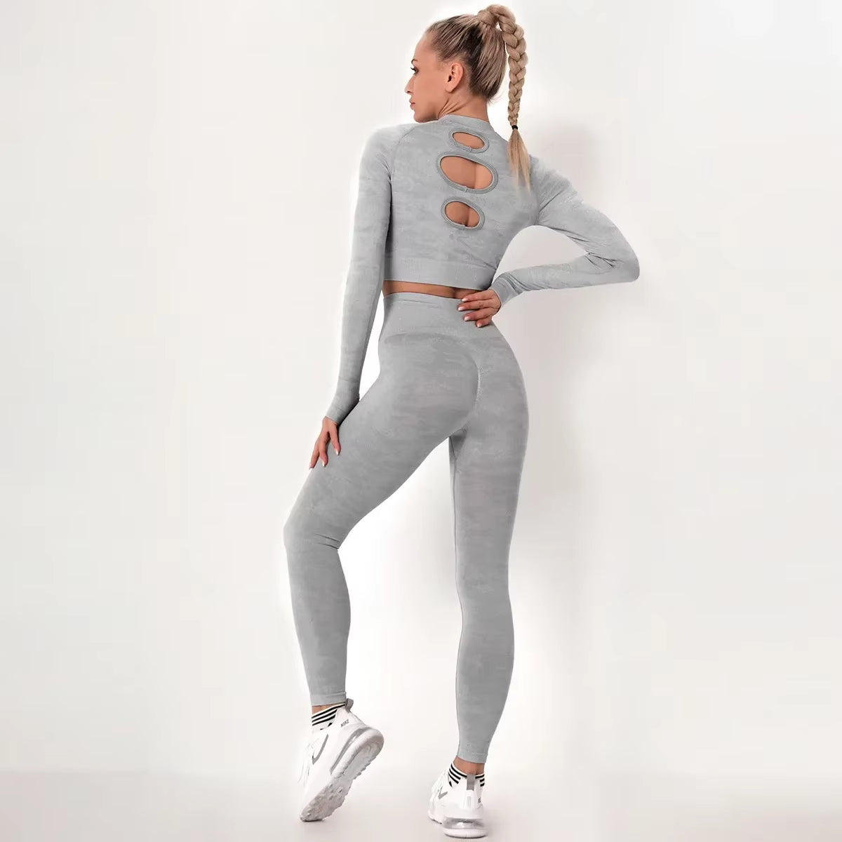 Tie Dyeing Seamless Yoga Set Gym Fitness Two Piece Set Women Clothing Sexy Back Crop Top High Waist Workout Leggings Sportswear