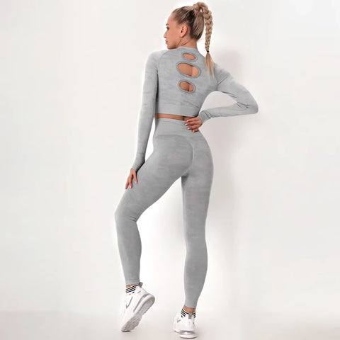 Tie Dyeing Seamless Yoga Set Gym Fitness Two Piece Set Women Clothing Sexy Back Crop Top High Waist Workout Leggings Sportswear