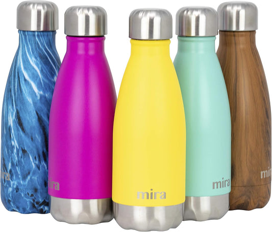 12 Oz Stainless Steel Vacuum Insulated Water Bottle - Double Walled Cola Shape Thermo - 24 Hours Cold, 12 Hours Hot - Reusable Metal Water Bottle - Kids Leak-Proof Sports Flask - Matte Black