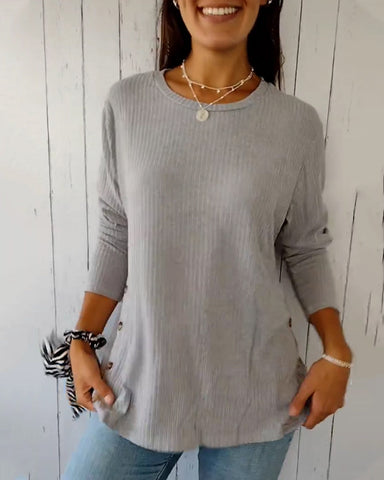 Ribbed Knit Long Sleeve Crew Neck T-Shirt for Women