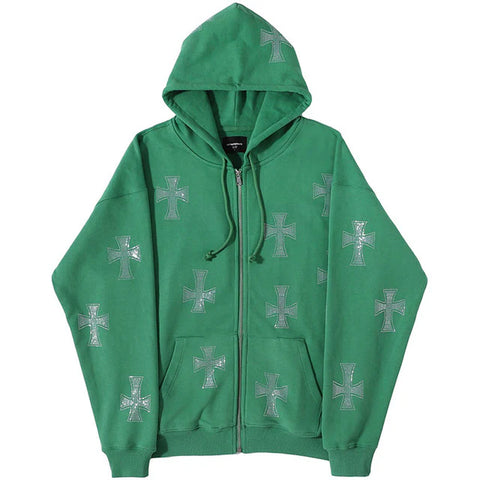 Zip-up Rhinestone Hoodie - Zen fit plus