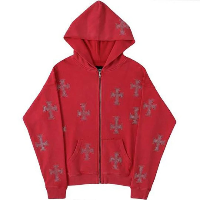 Zip-up Rhinestone Hoodie - Zen fit plus