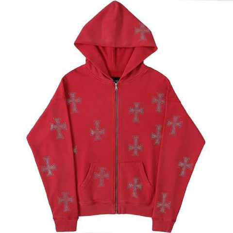 Zip-up Rhinestone Hoodie - Zen fit plus