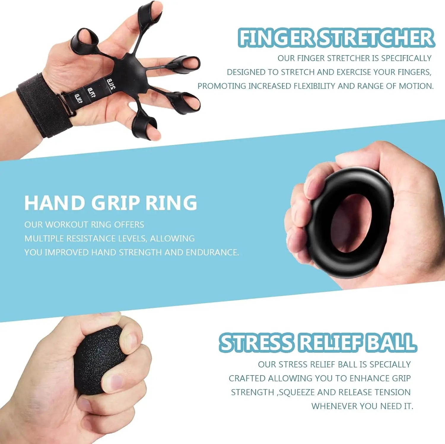 Grip Trainer Kit: Adjustable Hand Gripper,Finger/Hand Exercisers,Stress Ball & Forearm Ring for Muscle Build & Injury Rcvry Zen Fit Plus