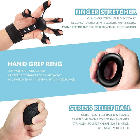Grip Trainer Kit: Adjustable Hand Gripper,Finger/Hand Exercisers,Stress Ball & Forearm Ring for Muscle Build & Injury Rcvry Zen Fit Plus