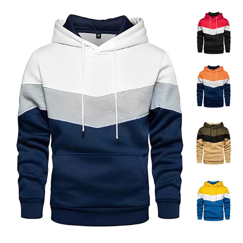 Men's Patchwork Hoodie Outdoor Casual Sportswear Street Fashion Men's Fleece Thermal Hooded Sweatshirt Fall Winter Black Zen fit plus
