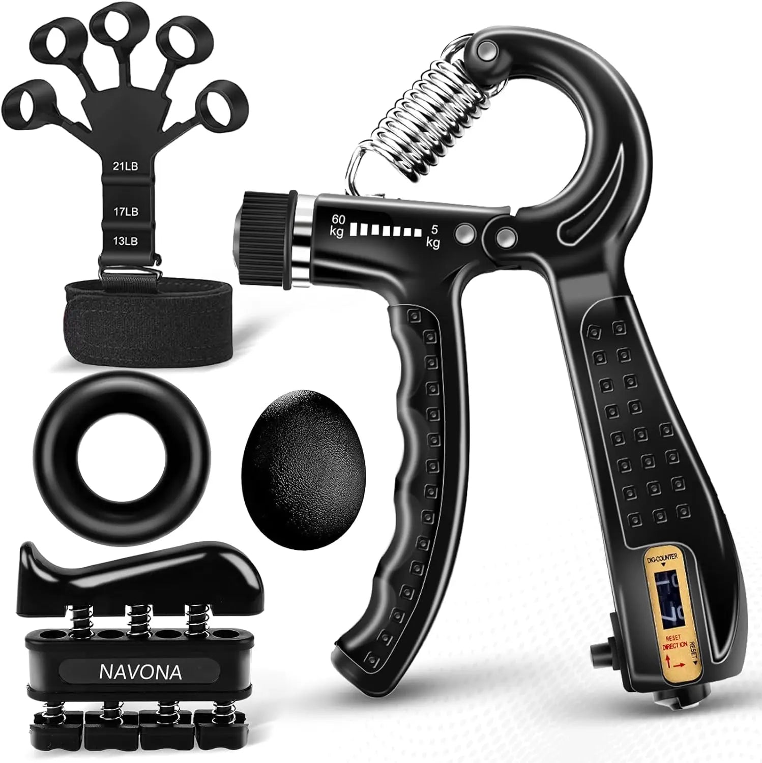 Grip Trainer Kit: Adjustable Hand Gripper,Finger/Hand Exercisers,Stress Ball & Forearm Ring for Muscle Build & Injury Rcvry Zen Fit Plus