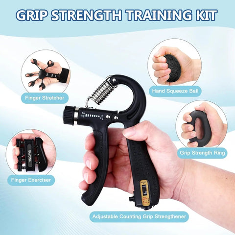 Grip Trainer Kit: Adjustable Hand Gripper,Finger/Hand Exercisers,Stress Ball & Forearm Ring for Muscle Build & Injury Rcvry Zen Fit Plus