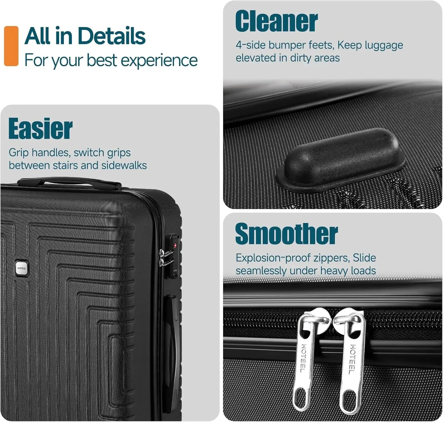 3pcs Luggage Set Hard Shell Suitcases Travel Packing Box With Wheel TSA Aproved Lock And Carry On Bag Wash Bag Travel Suit Case - Zen Fit Plus