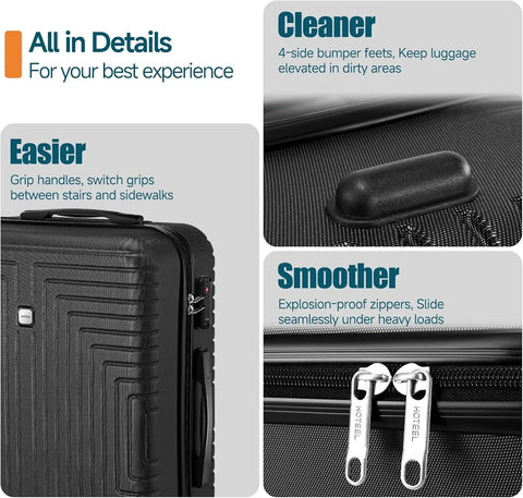 3pcs Luggage Set Hard Shell Suitcases Travel Packing Box With Wheel TSA Aproved Lock And Carry On Bag Wash Bag Travel Suit Case - Zen Fit Plus