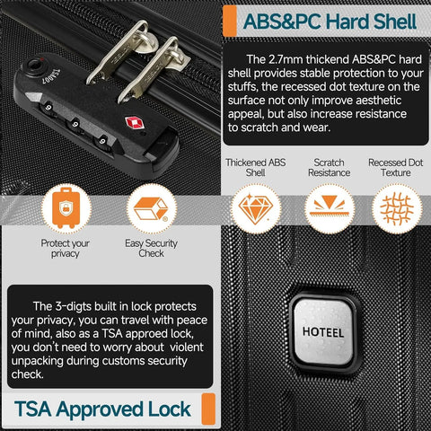 3pcs Luggage Set Hard Shell Suitcases Travel Packing Box With Wheel TSA Aproved Lock And Carry On Bag Wash Bag Travel Suit Case - Zen Fit Plus