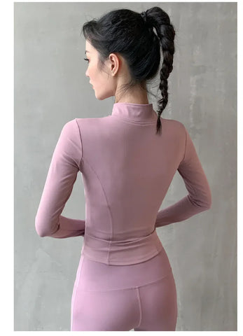 2024 Long Sleeve Sports Jacket Women Zip Fitness Yoga Shirt Winter Warm Gym Top Activewear Running Coats Workout Clothes Woman - Zen Fit Plus