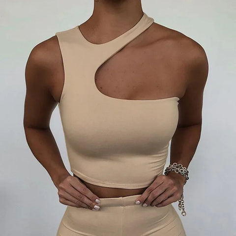 Cut Out Sexy Crop Off Shoulder Solid Skinny Sport Short Tops Women Tank Irregular Summer Tube Tops - Zen Fit Plus