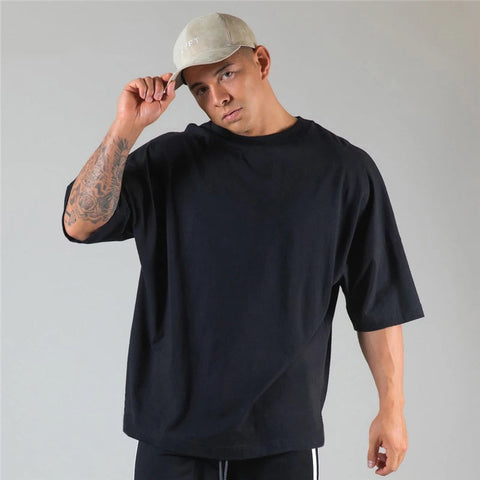 JAPAN&UK Cotton Gym Shirt Sport T Shirt Men Short Sleeve Running Shirt Men Workout Training Tees Fitness Loose large size M-XXXL Zen fit plus