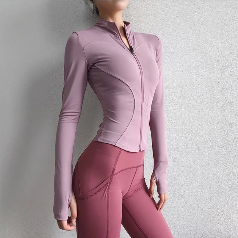 2024 Long Sleeve Sports Jacket Women Zip Fitness Yoga Shirt Winter Warm Gym Top Activewear Running Coats Workout Clothes Woman Zen fit plus