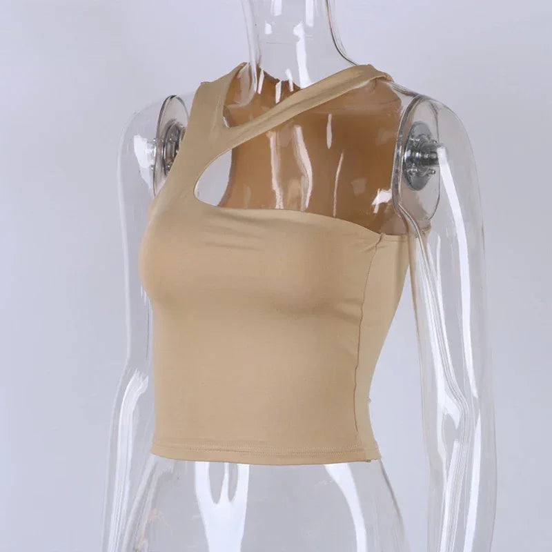 Cut Out Sexy Crop Off Shoulder Solid Skinny Sport Short Tops Women Tank Irregular Summer Tube Tops - Zen Fit Plus