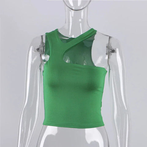 Cut Out Sexy Crop Off Shoulder Solid Skinny Sport Short Tops Women Tank Irregular Summer Tube Tops - Zen Fit Plus
