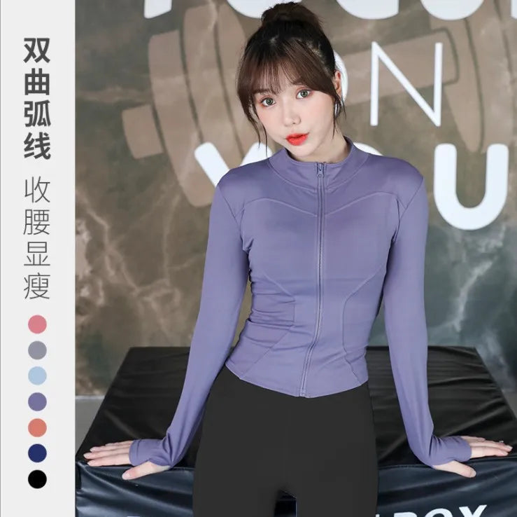 2024 Long Sleeve Sports Jacket Women Zip Fitness Yoga Shirt Winter Warm Gym Top Activewear Running Coats Workout Clothes Woman Zen fit plus