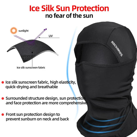 ROCKBROS Summer Ice Silk Bike Caps Anti-UV Sun Protection Breathable Bicycle Bandana Scarf Sports MTB Road Full Face Mask Cap Zen Fit Plus