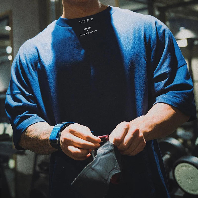 JAPAN&UK Cotton Gym Shirt Sport T Shirt Men Short Sleeve Running Shirt Men Workout Training Tees Fitness Loose large size M-XXXL Zen fit plus