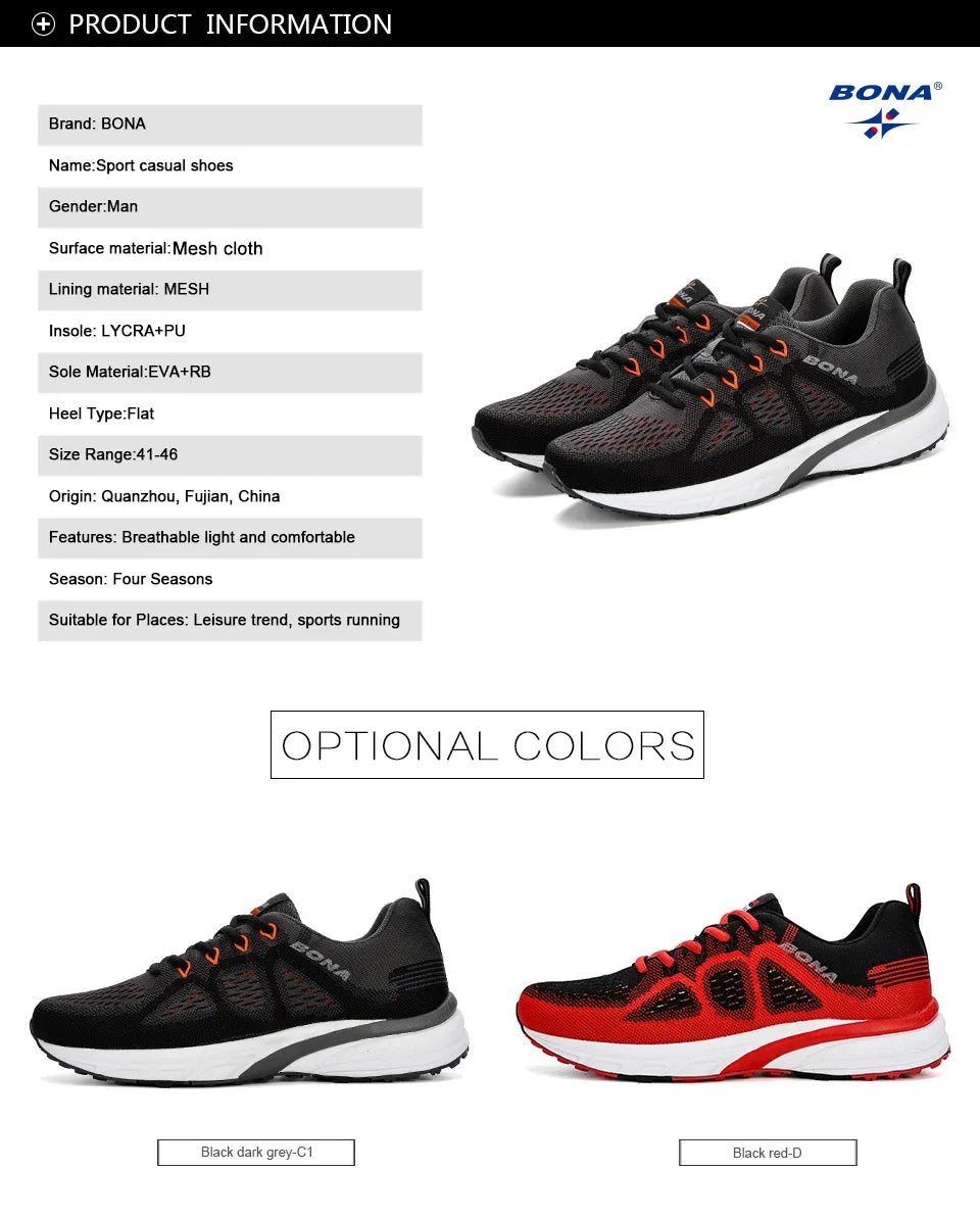 BONA Sneakers Men Shoes Sport Mesh Trainers Lightweight Baskets Femme Running Shoes Outdoor Athletic Shoes Men - Zen Fit Plus