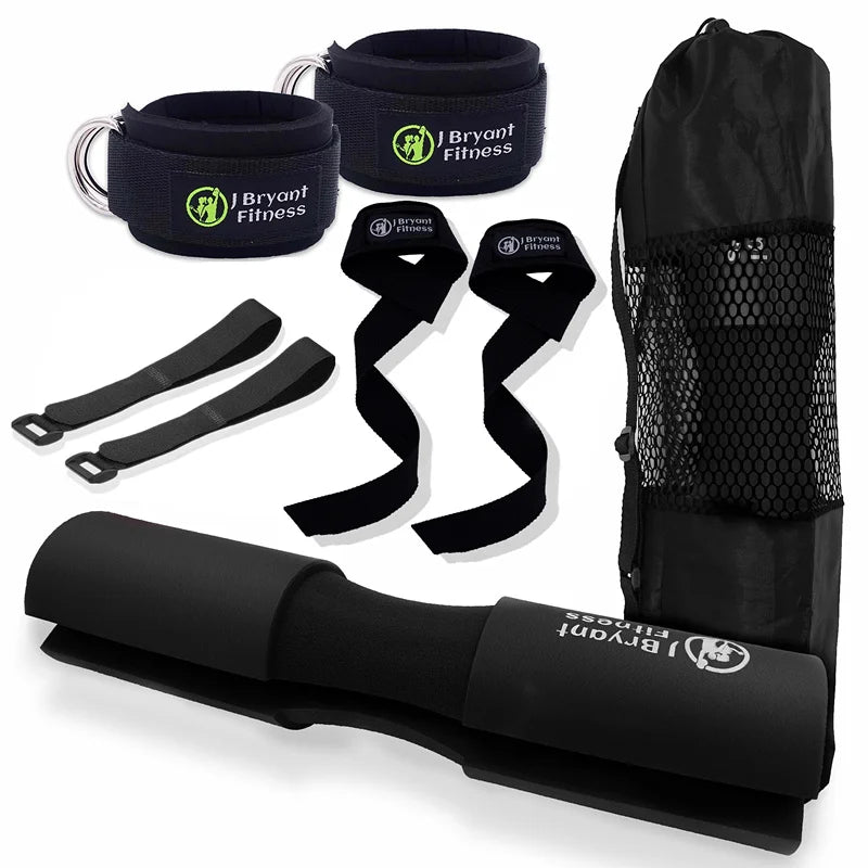Barbell Pad Set with Carry Bag Weightlifting Wrist Wrap and Gym Ankle Straps for Lunges Hip Thrusts Powerlifting Deadlift Zen fit plus