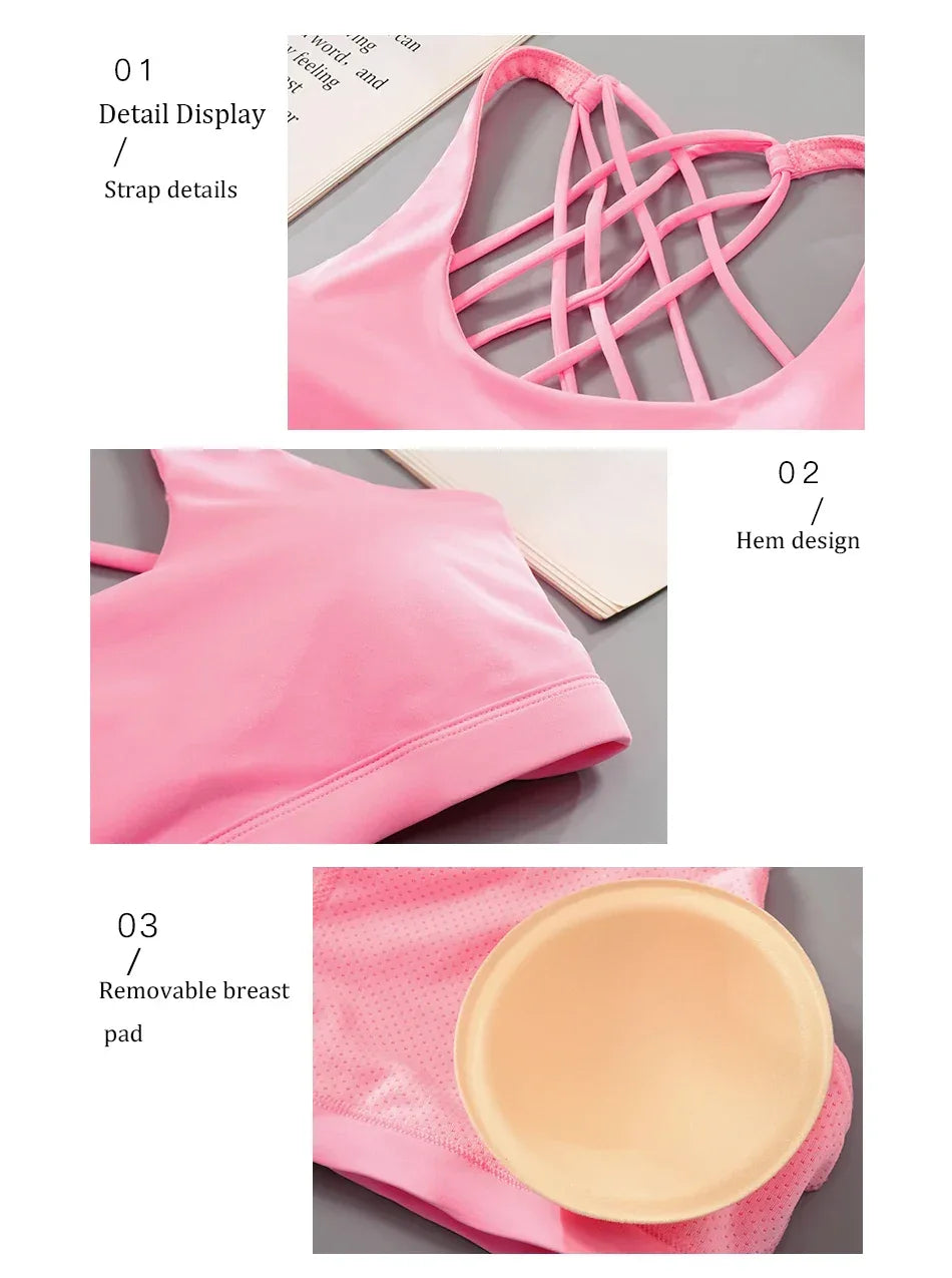 Fitness Sports Bra for Women Push Up Wirefree Padded Crisscross Strappy Running Gym Training Workout Yoga Underwear Crop Tops - Zen Fit Plus