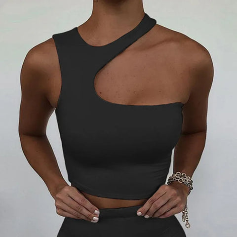 Cut Out Sexy Crop Off Shoulder Solid Skinny Sport Short Tops Women Tank Irregular Summer Tube Tops - Zen Fit Plus