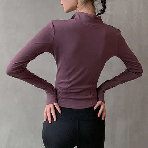 2024 Long Sleeve Sports Jacket Women Zip Fitness Yoga Shirt Winter Warm Gym Top Activewear Running Coats Workout Clothes Woman Zen fit plus
