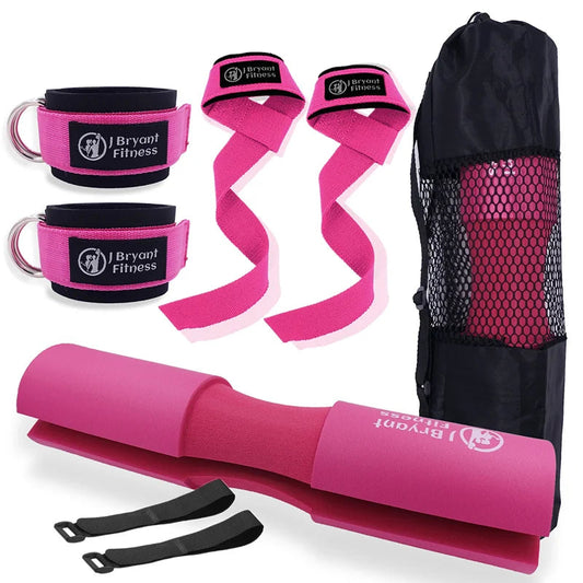 Barbell Pad Set with Carry Bag Weightlifting Wrist Wrap and Gym Ankle Straps for Lunges Hip Thrusts Powerlifting Deadlift Zen fit plus