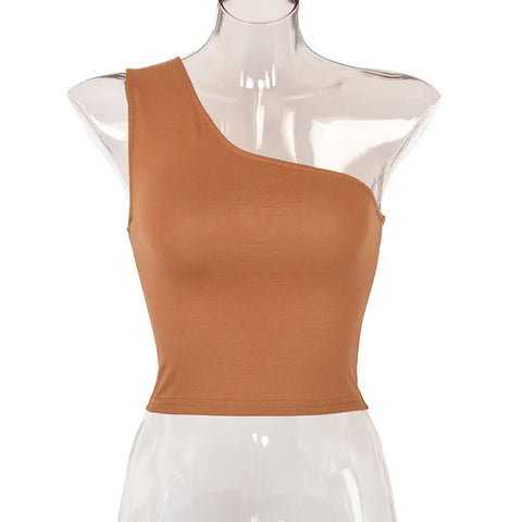 Women Sports Tank Tops Sexy Crop Tops Vest Casual Female One Shoulder Summer Outfits Tops Fitness Elastic - Zen Fit Plus