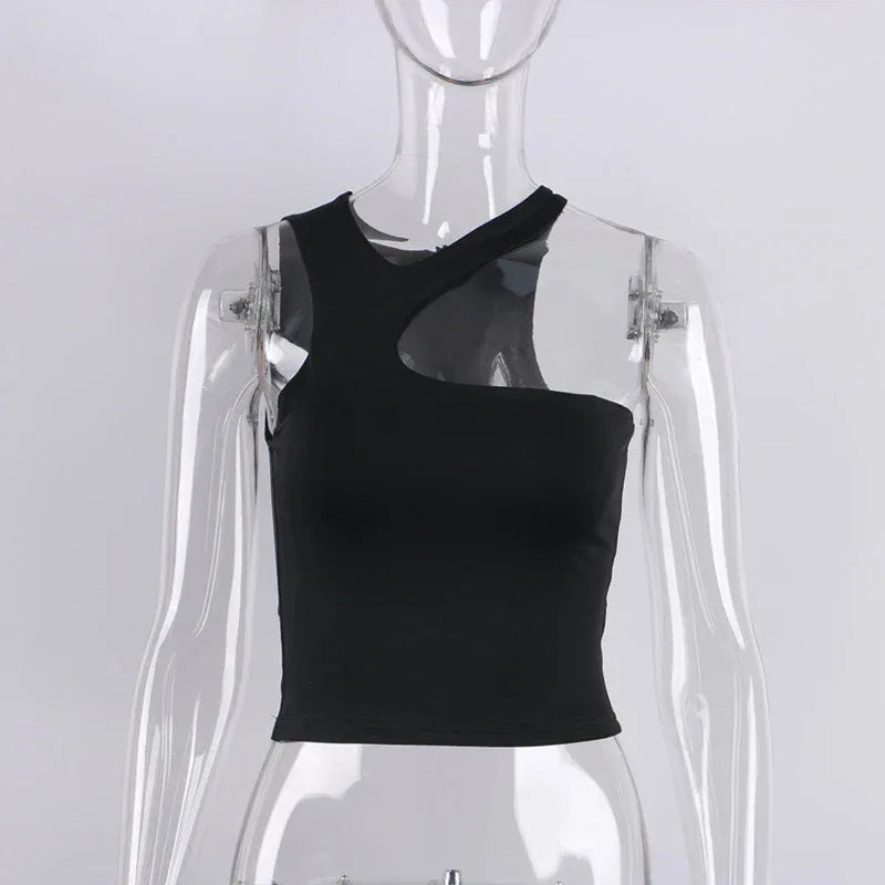 Cut Out Sexy Crop Off Shoulder Solid Skinny Sport Short Tops Women Tank Irregular Summer Tube Tops - Zen Fit Plus