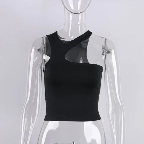 Cut Out Sexy Crop Off Shoulder Solid Skinny Sport Short Tops Women Tank Irregular Summer Tube Tops - Zen Fit Plus