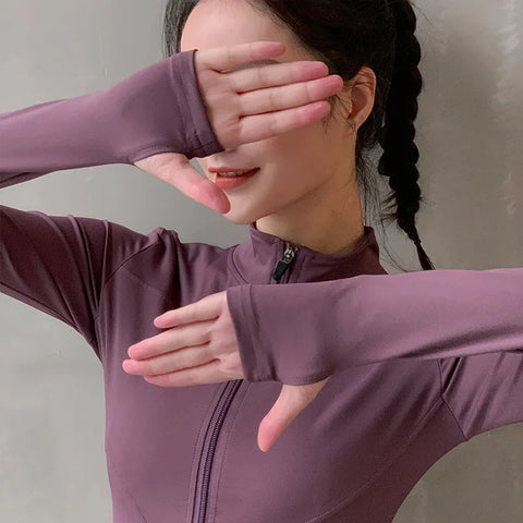 2024 Long Sleeve Sports Jacket Women Zip Fitness Yoga Shirt Winter Warm Gym Top Activewear Running Coats Workout Clothes Woman Zen fit plus