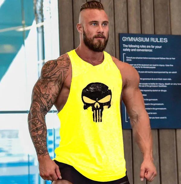 Men's Cotton Sleeveless shirt animal Bodybuilding Workout Tank Tops Muscle Fitness Shirts Male Gym Skull Beast Stringer Vest Zen fit plus