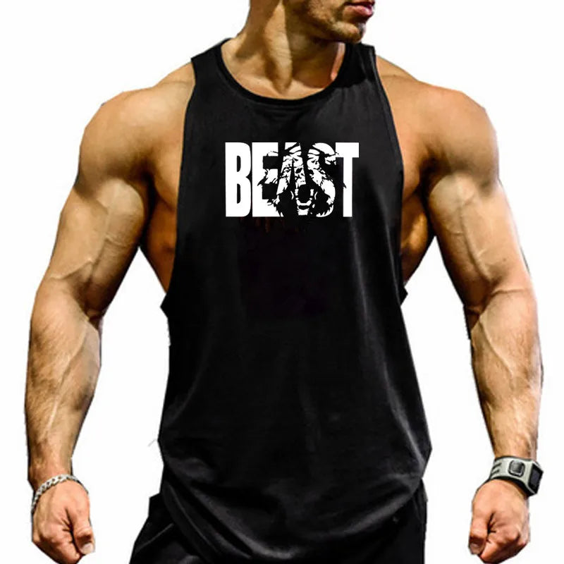 Men's Cotton Sleeveless shirt animal Bodybuilding Workout Tank Tops Muscle Fitness Shirts Male Gym Skull Beast Stringer Vest Zen fit plus