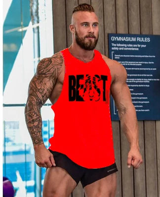 Men's Cotton Sleeveless shirt animal Bodybuilding Workout Tank Tops Muscle Fitness Shirts Male Gym Skull Beast Stringer Vest Zen fit plus